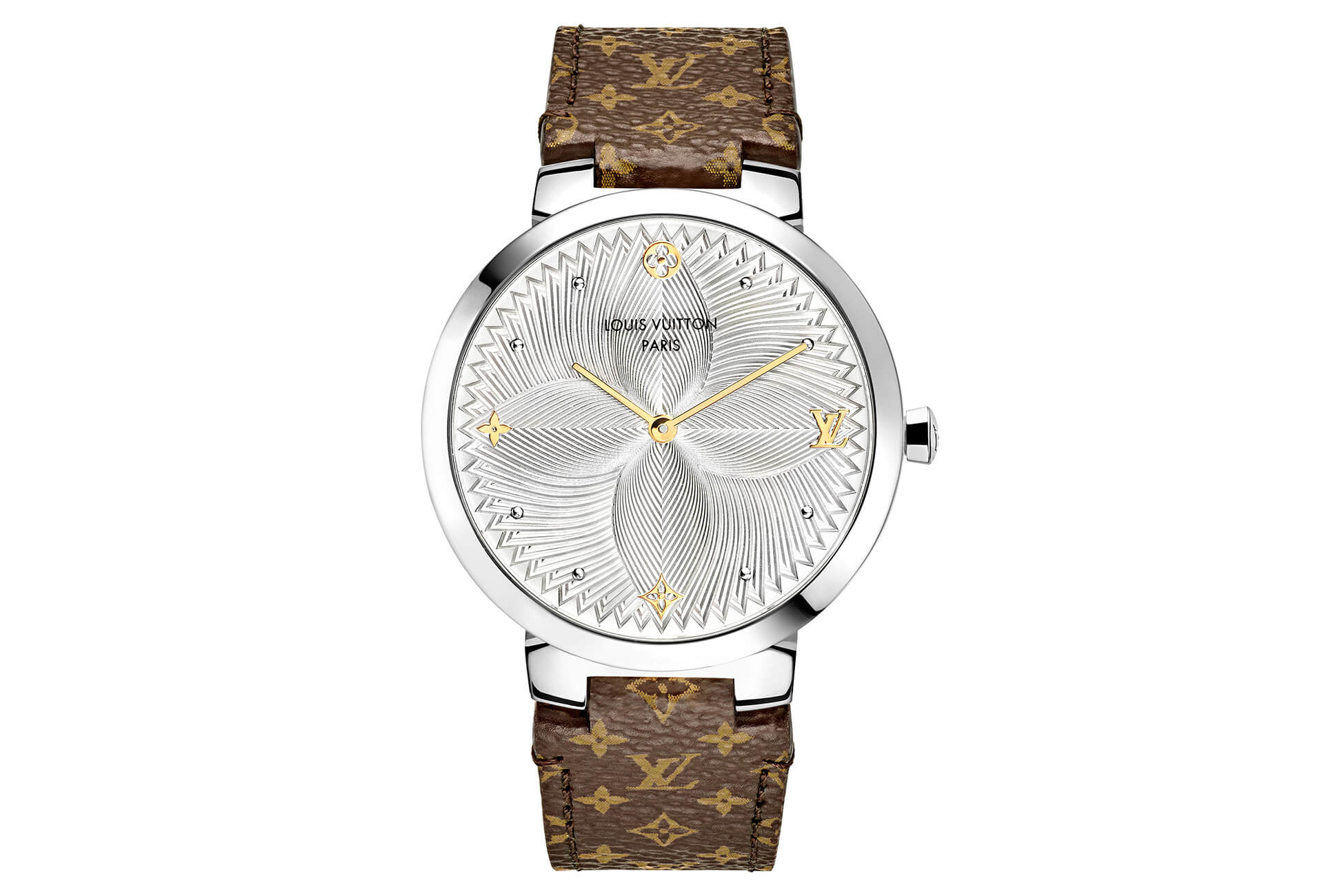 Louis Vuitton Tambour Quartz Watch Stainless Steel With Damier Graphite  Dial And Epi Leather 41.5 Auction